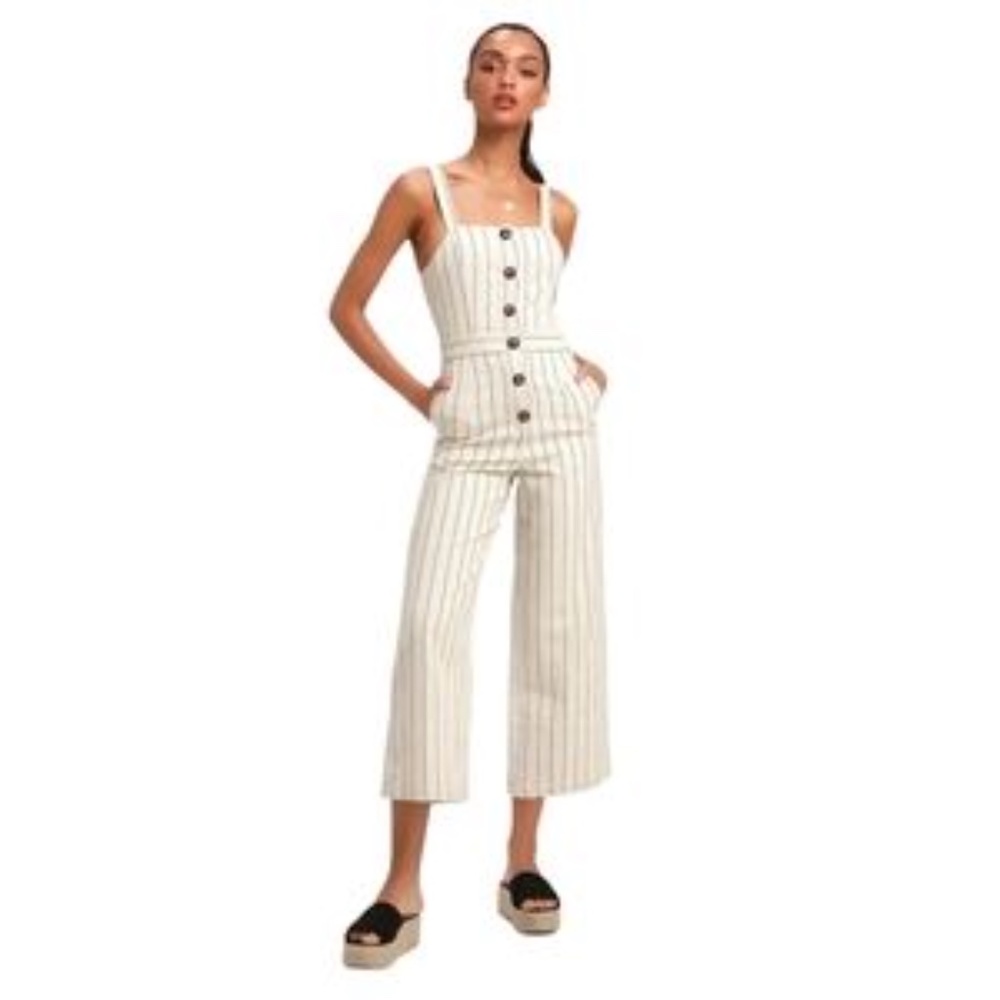 J.O.A LINEN JUMPSUIT BEIGE STRIPES SZ.L